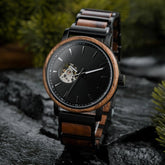Classics Automatic Wooden Watch Collection Tigerwood Black - wowat.cowowat