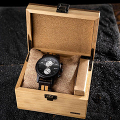 Men's Wooden Watches Classic Ebony Oak Black Chronograph - wowat.cowowat
