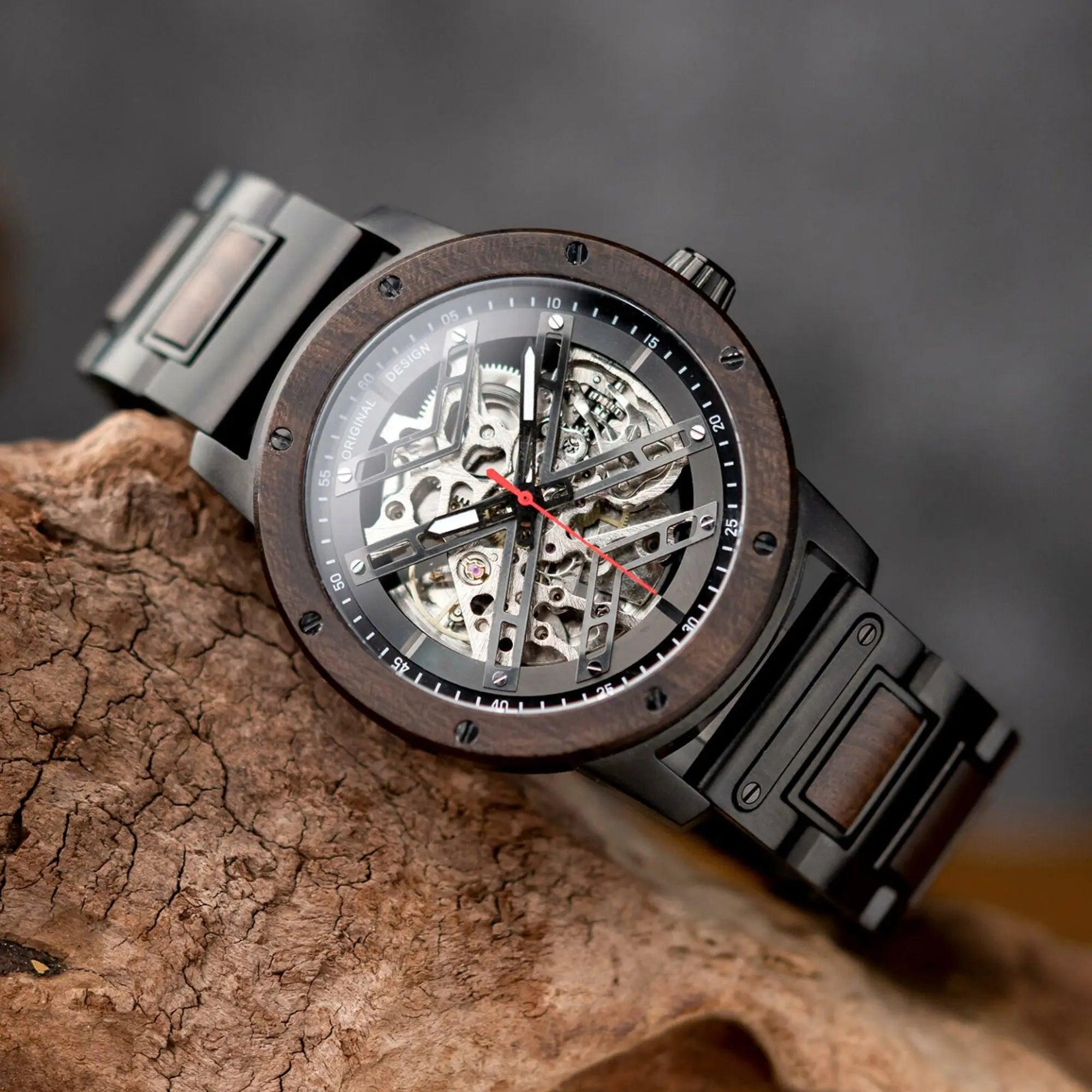 Skeleton Watches Automatic Mechanical Louro Preto Black - wowat.cowowat