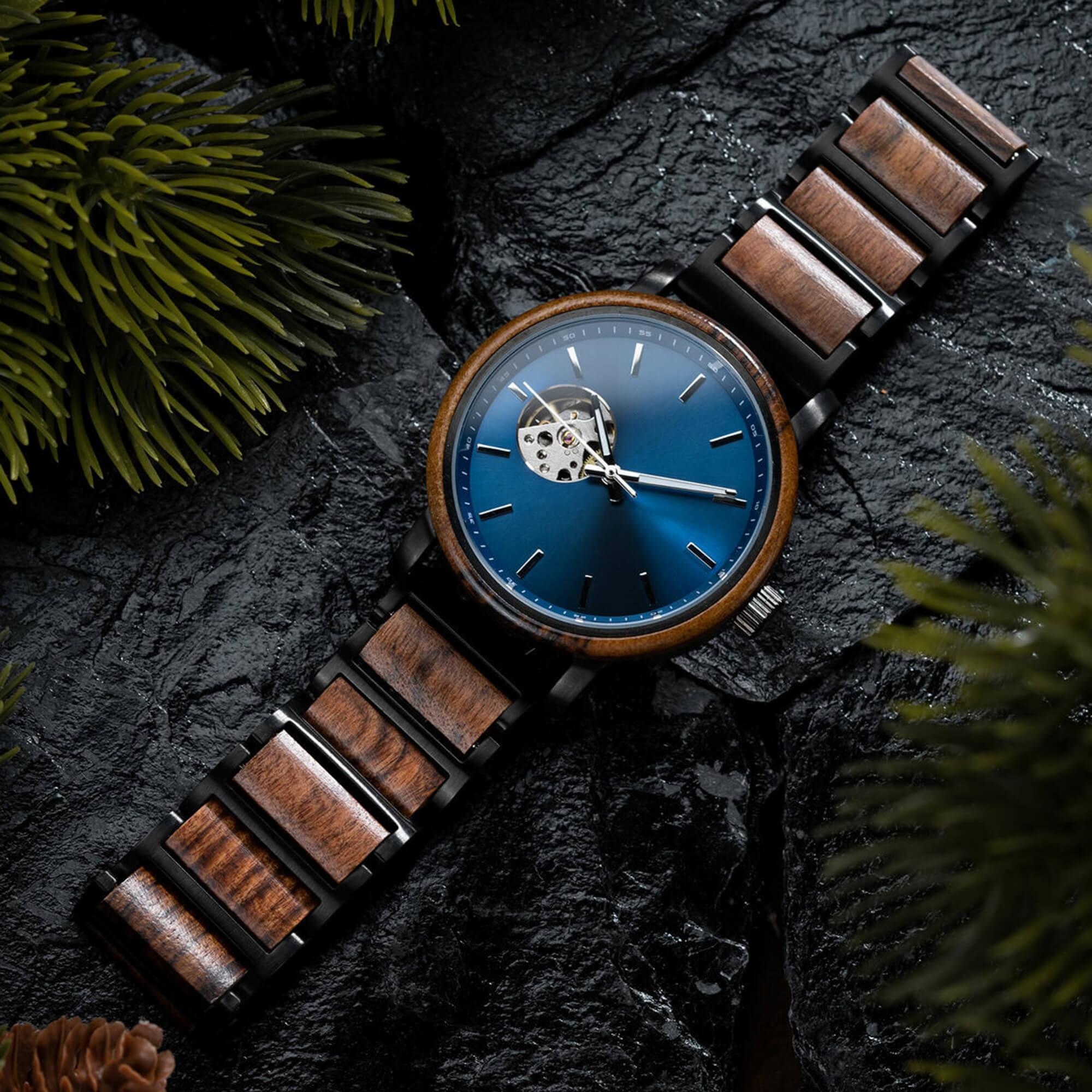 Classics Automatic Wooden Watch Collection Tigerwood Black - wowat.cowowat