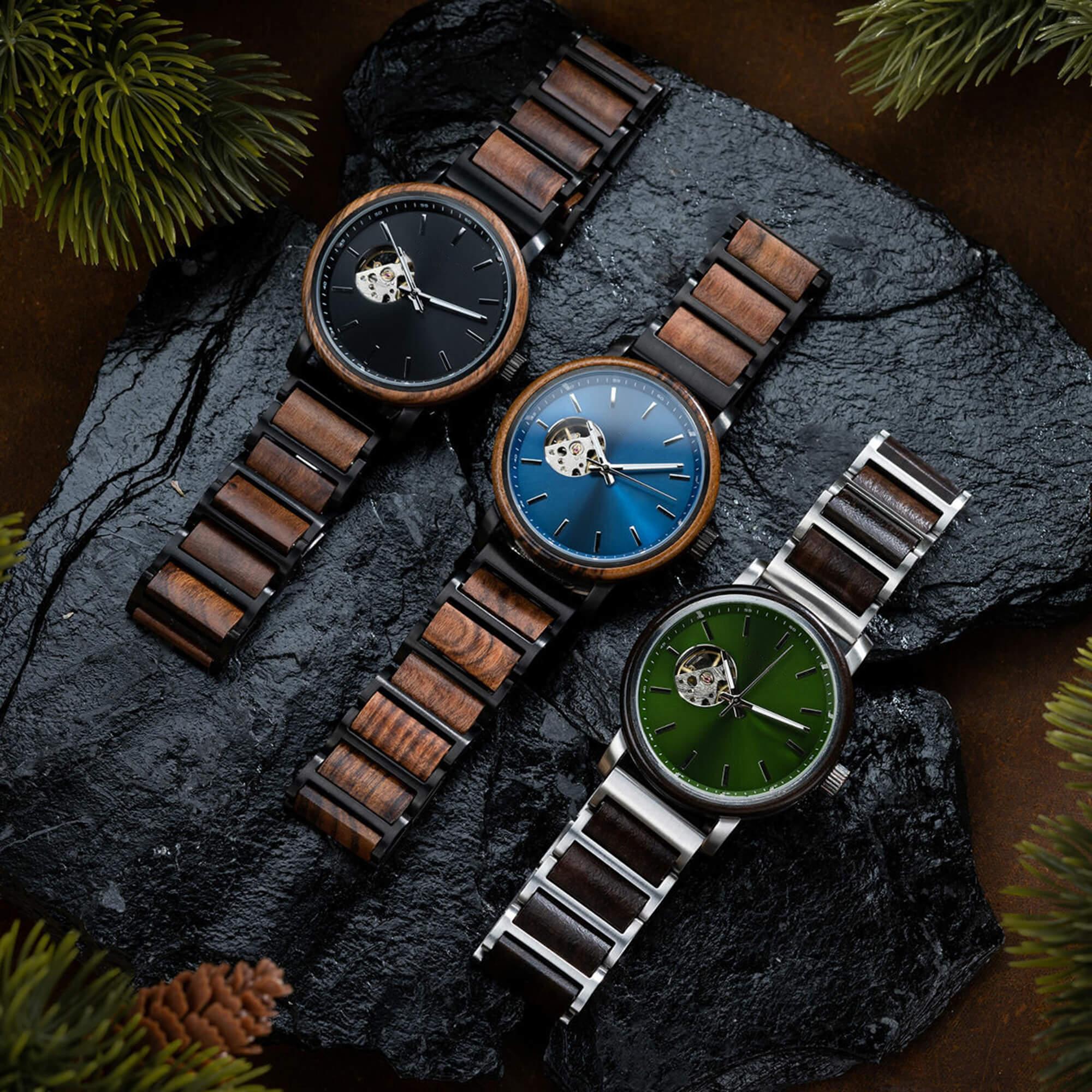Classics Automatic Wooden Watch Collection Tigerwood Black - wowat.cowowat