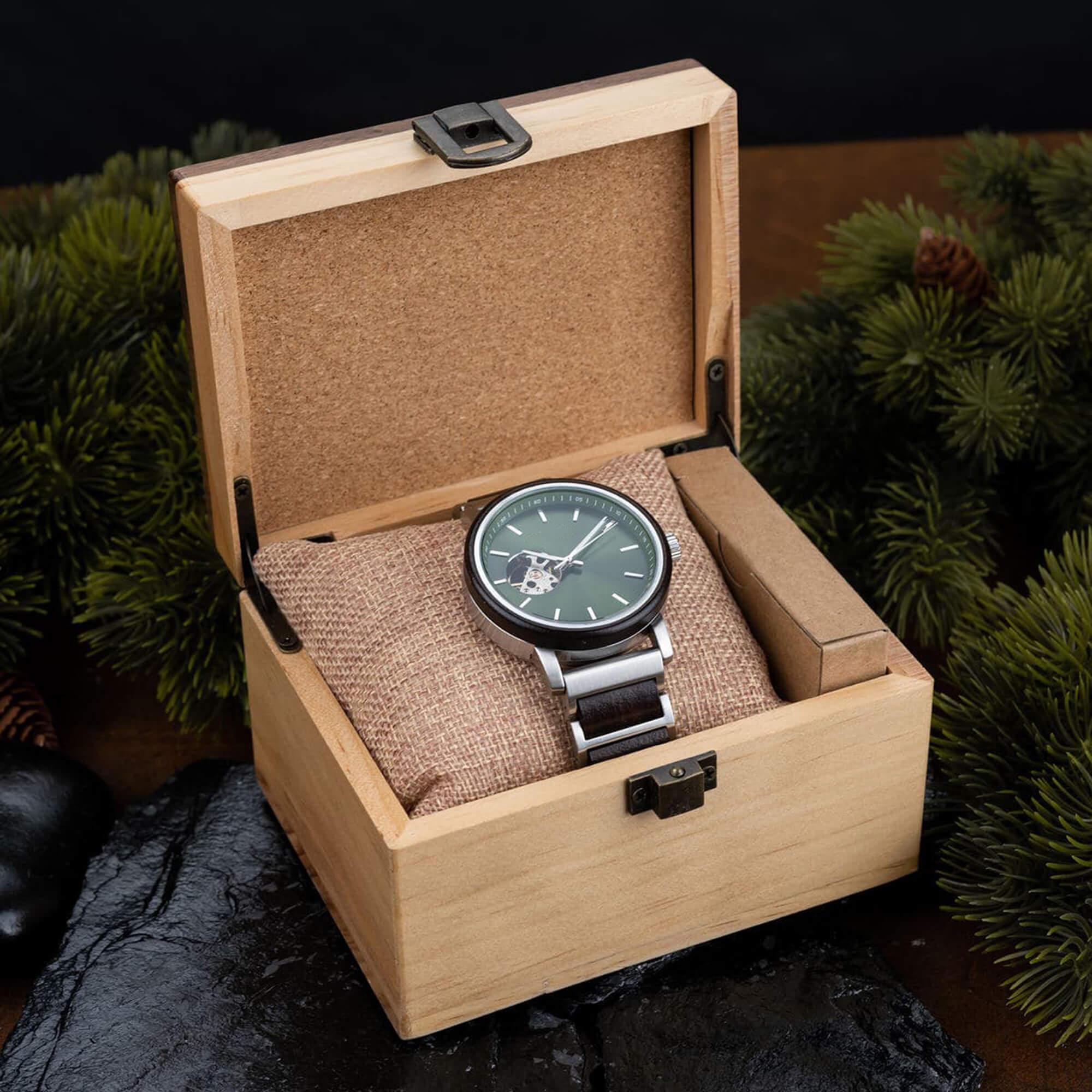 Classics Automatic Wooden Watch Collection Tigerwood Black - wowat.cowowat