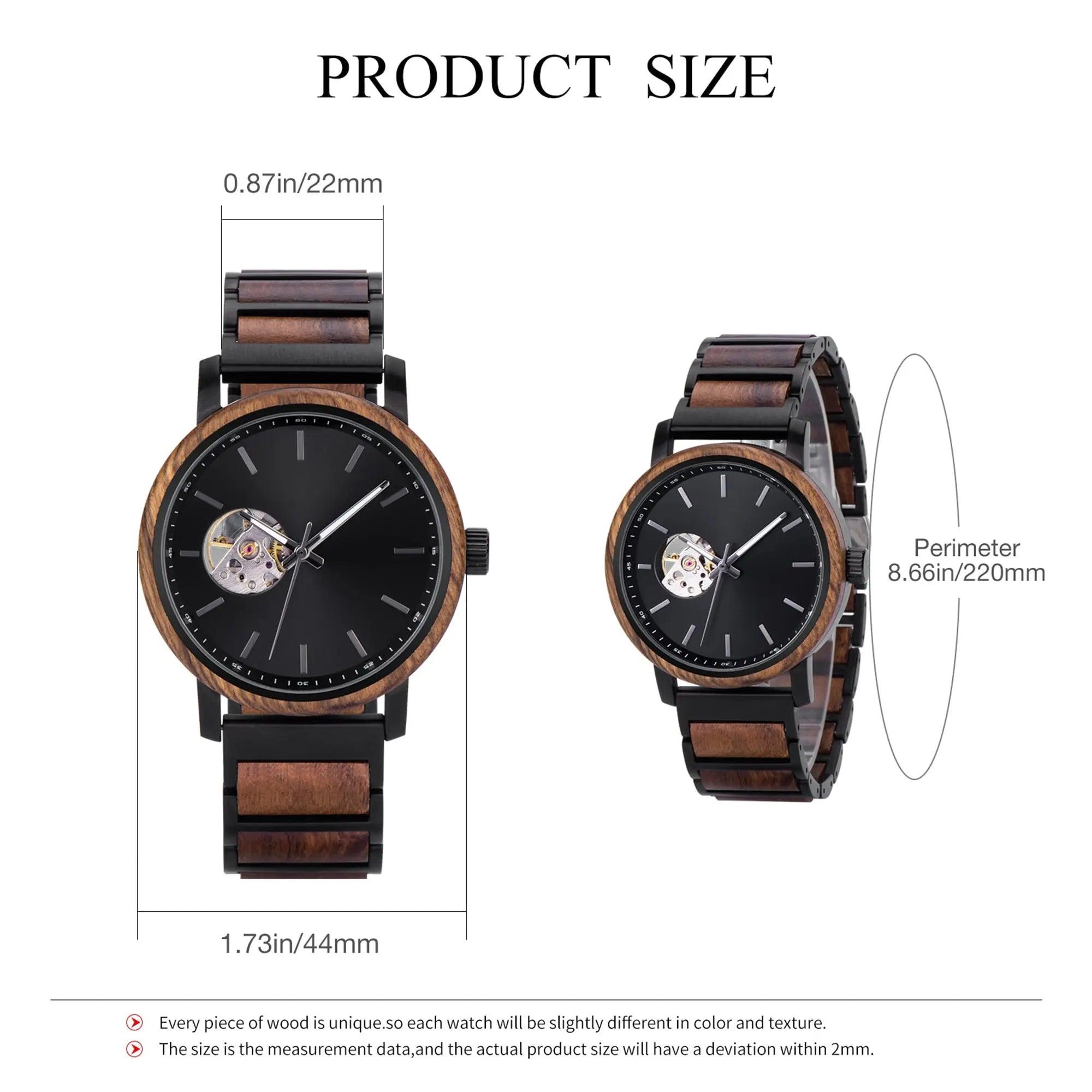 Classics Automatic Wooden Watch Collection Tigerwood Black - wowat.cowowat