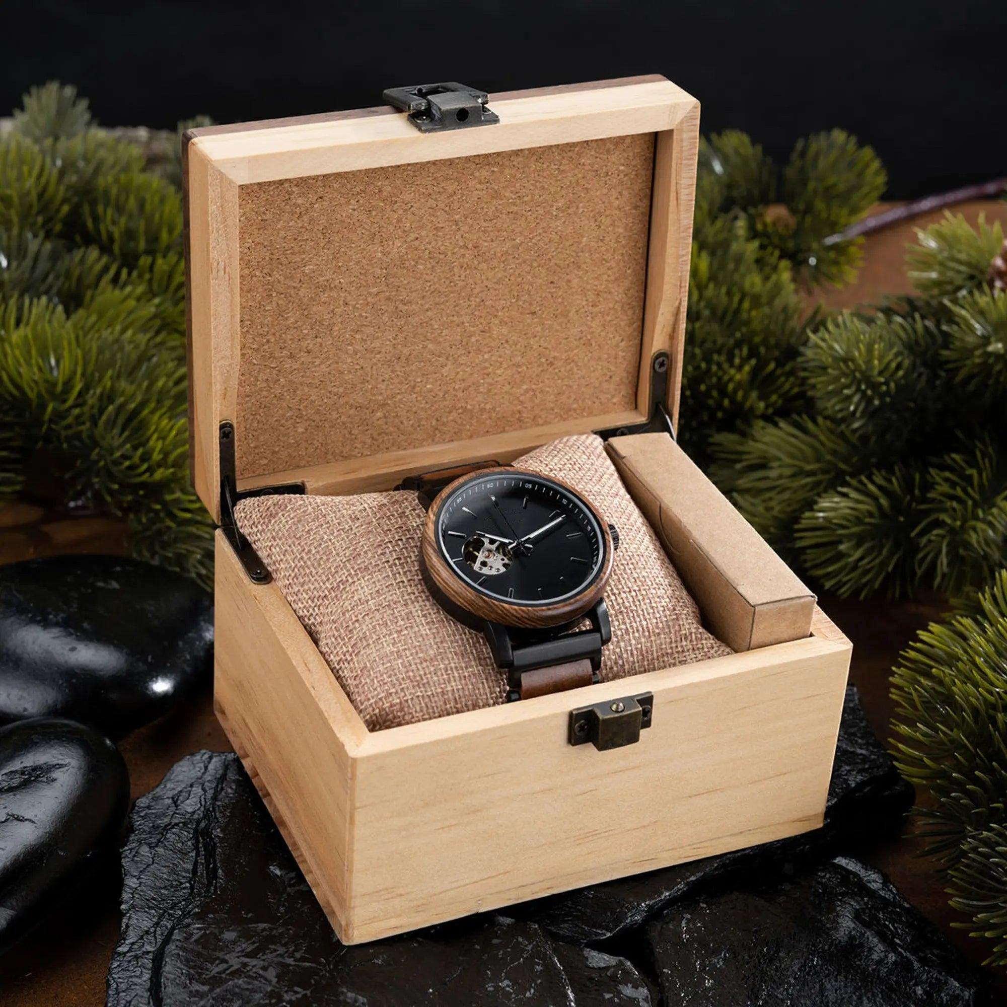 Classics Automatic Wooden Watch Collection Tigerwood Black - wowat.cowowat