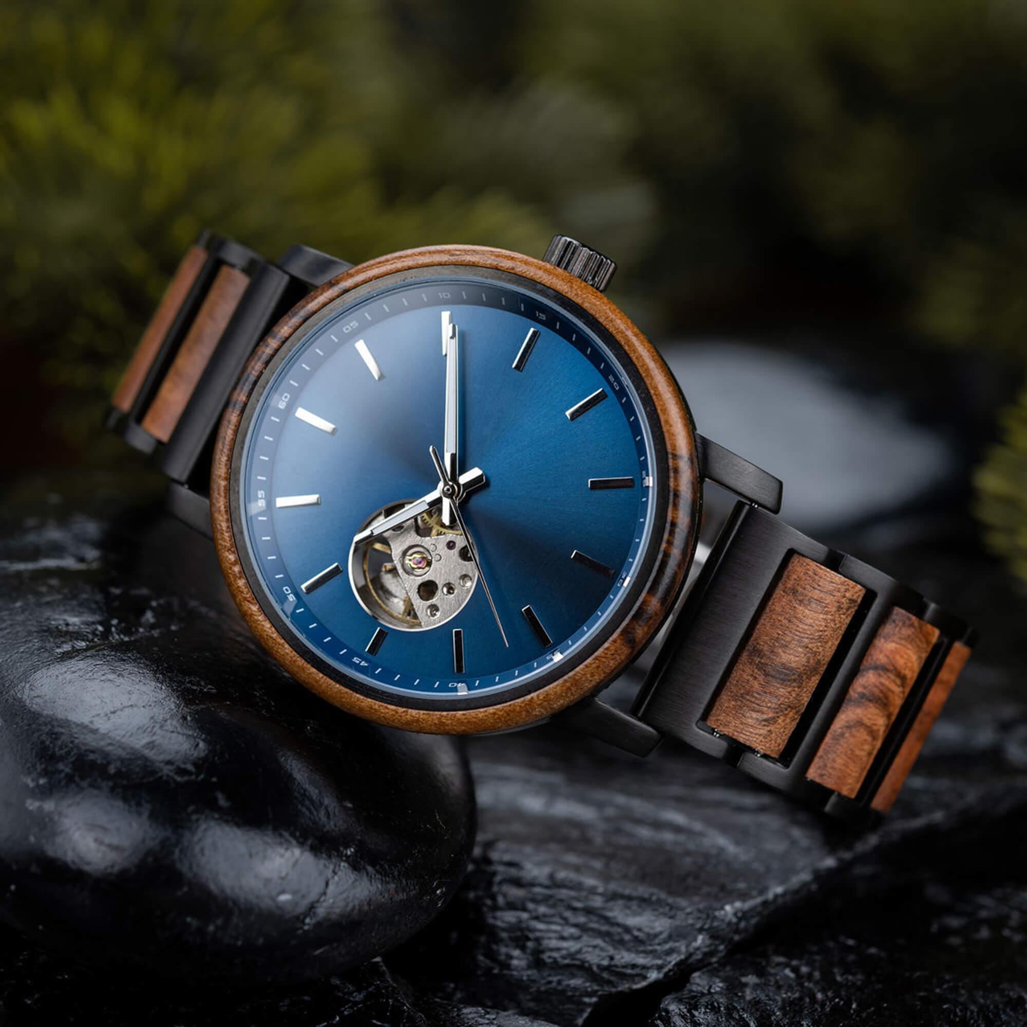 Classics Automatic Wooden Watch Collection Tigerwood Black - wowat.cowowat