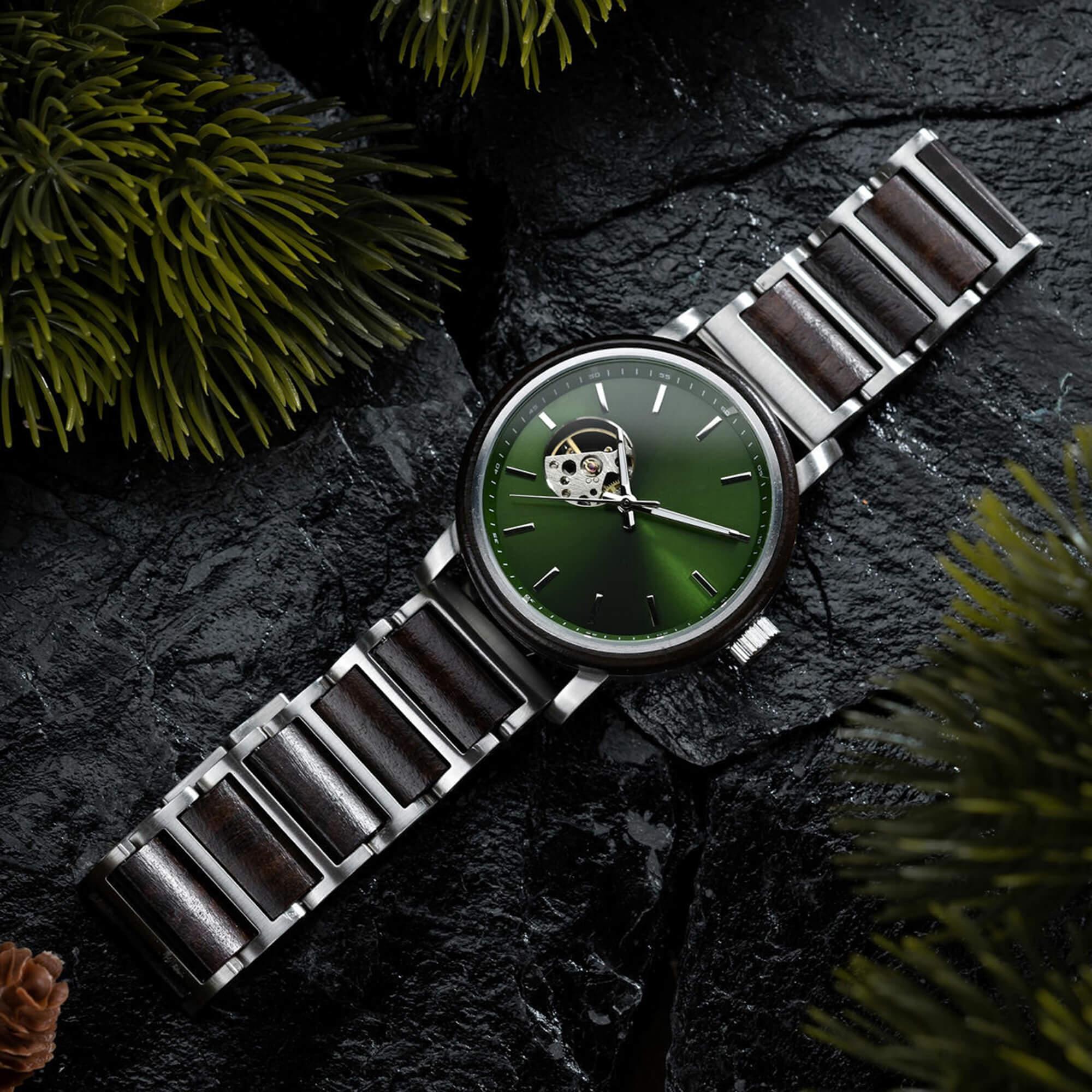 Classics Automatic Wooden Watch Collection Tigerwood Black - wowat.cowowat