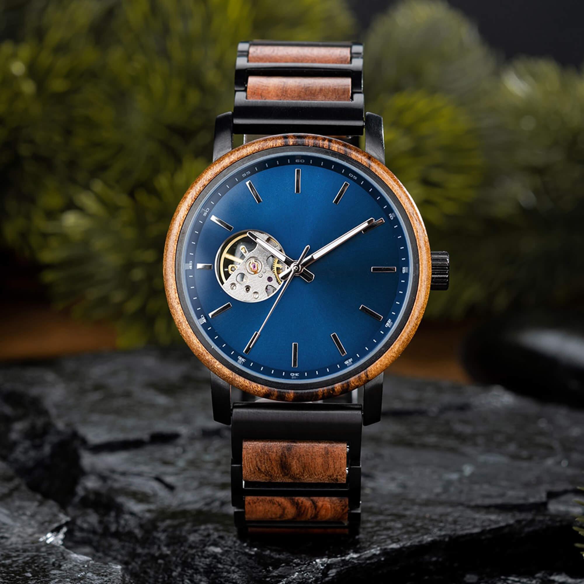 Classics Automatic Wooden Watch Collection Tigerwood Black - wowat.cowowat