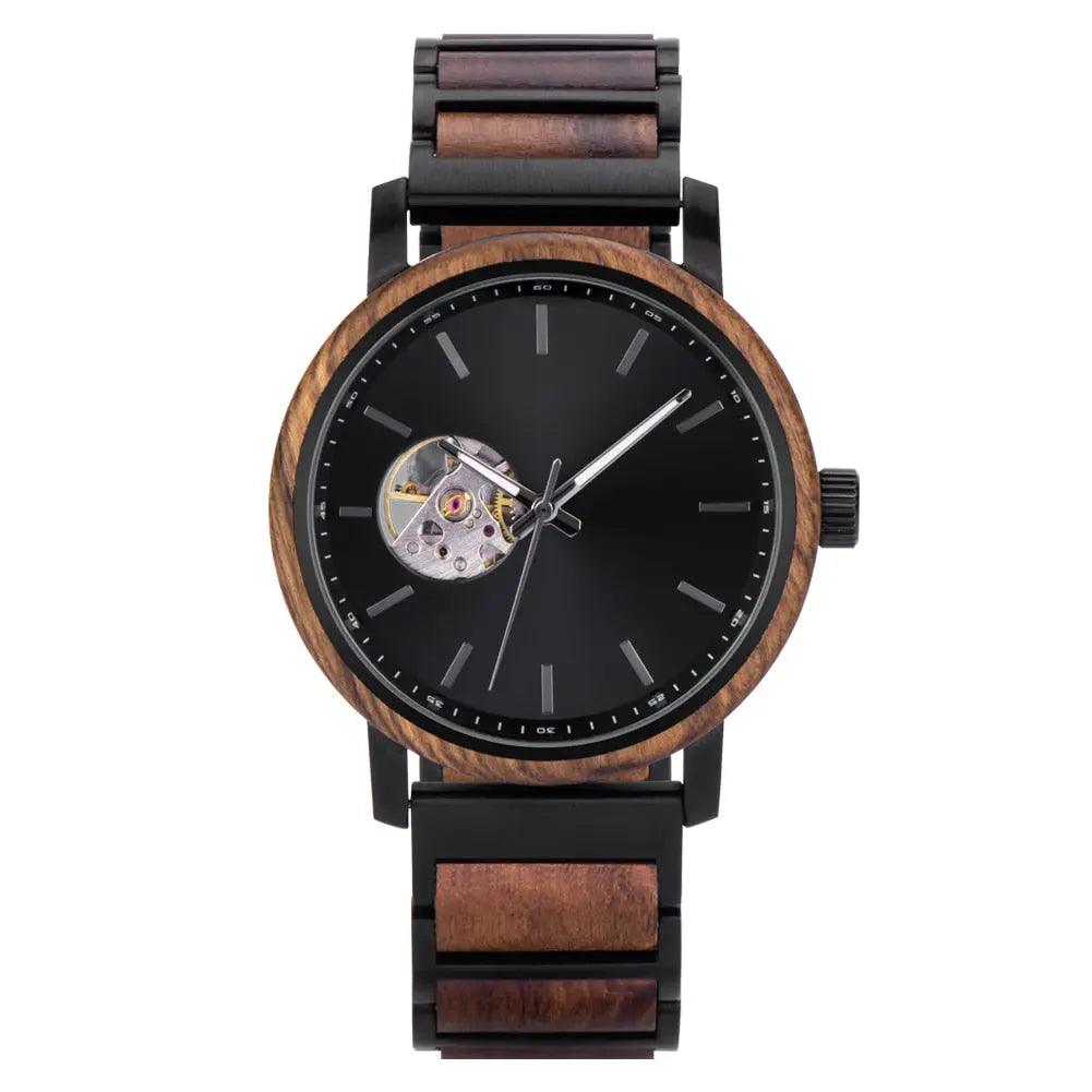Classics Automatic Wooden Watch Collection Tigerwood Black - wowat.cowowat