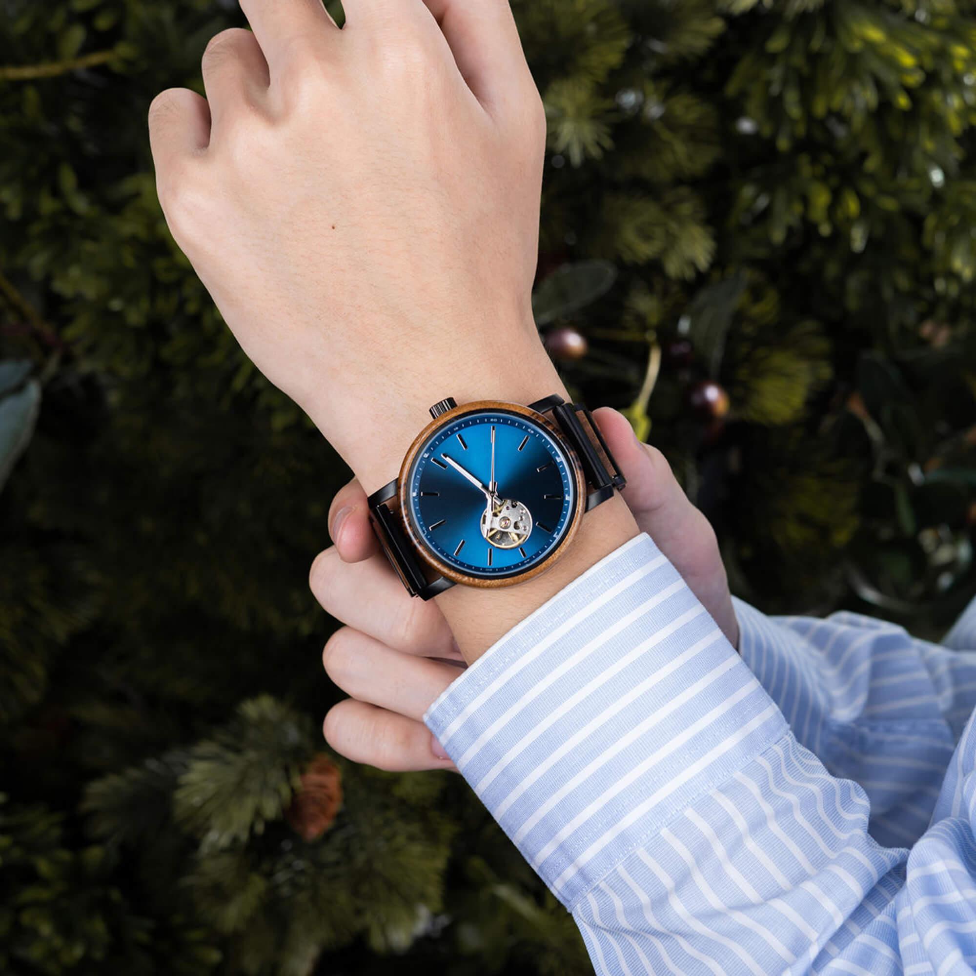 Classics Automatic Wooden Watch Collection Tigerwood Black - wowat.cowowat