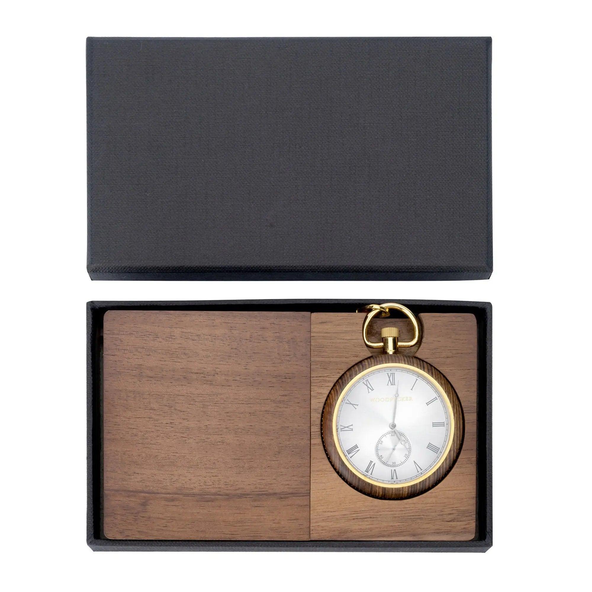 Limited Edition Wooden Pocket Watch Tigerwood Gold - wowat.cowowat