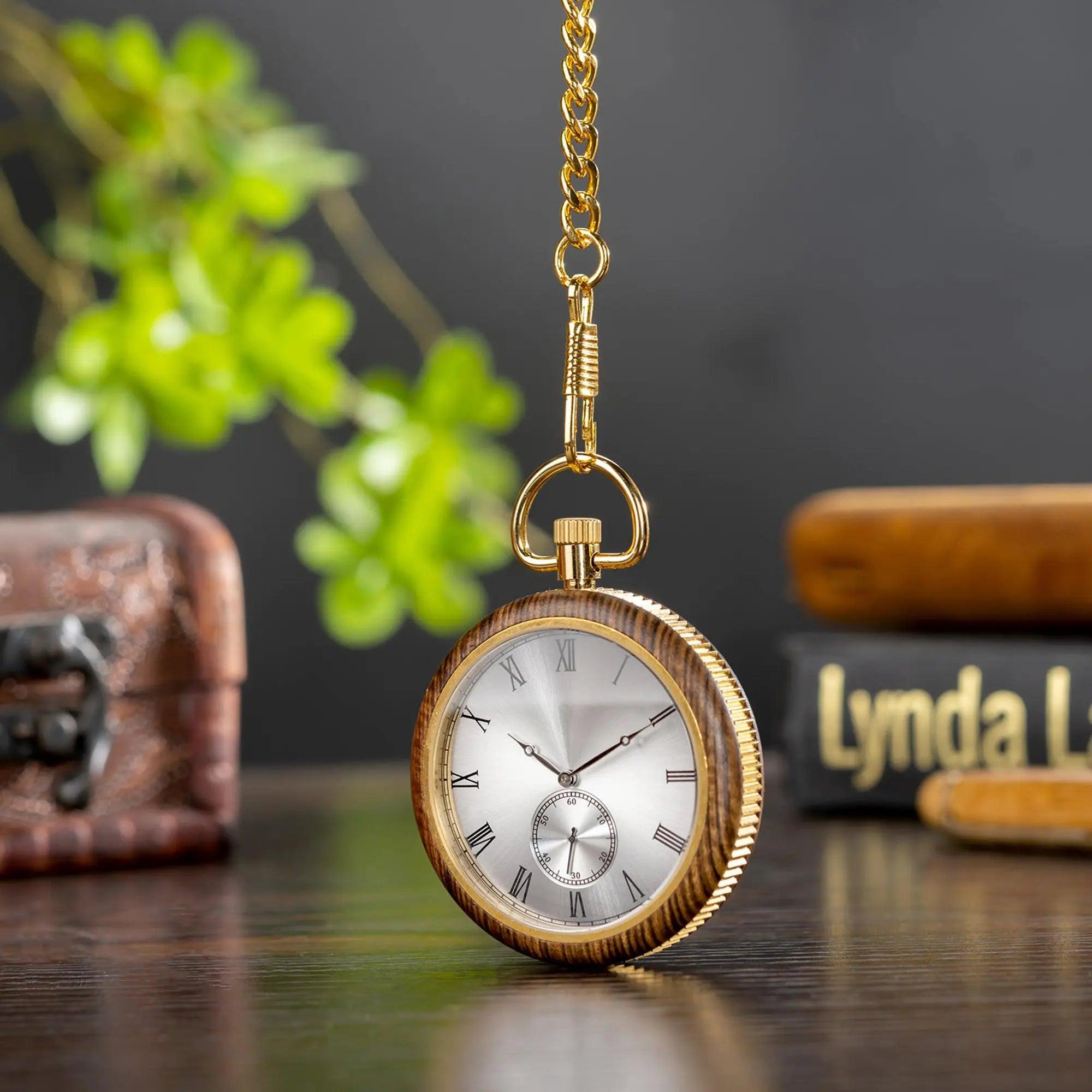 Limited Edition Wooden Pocket Watch Tigerwood Gold - wowat.cowowat
