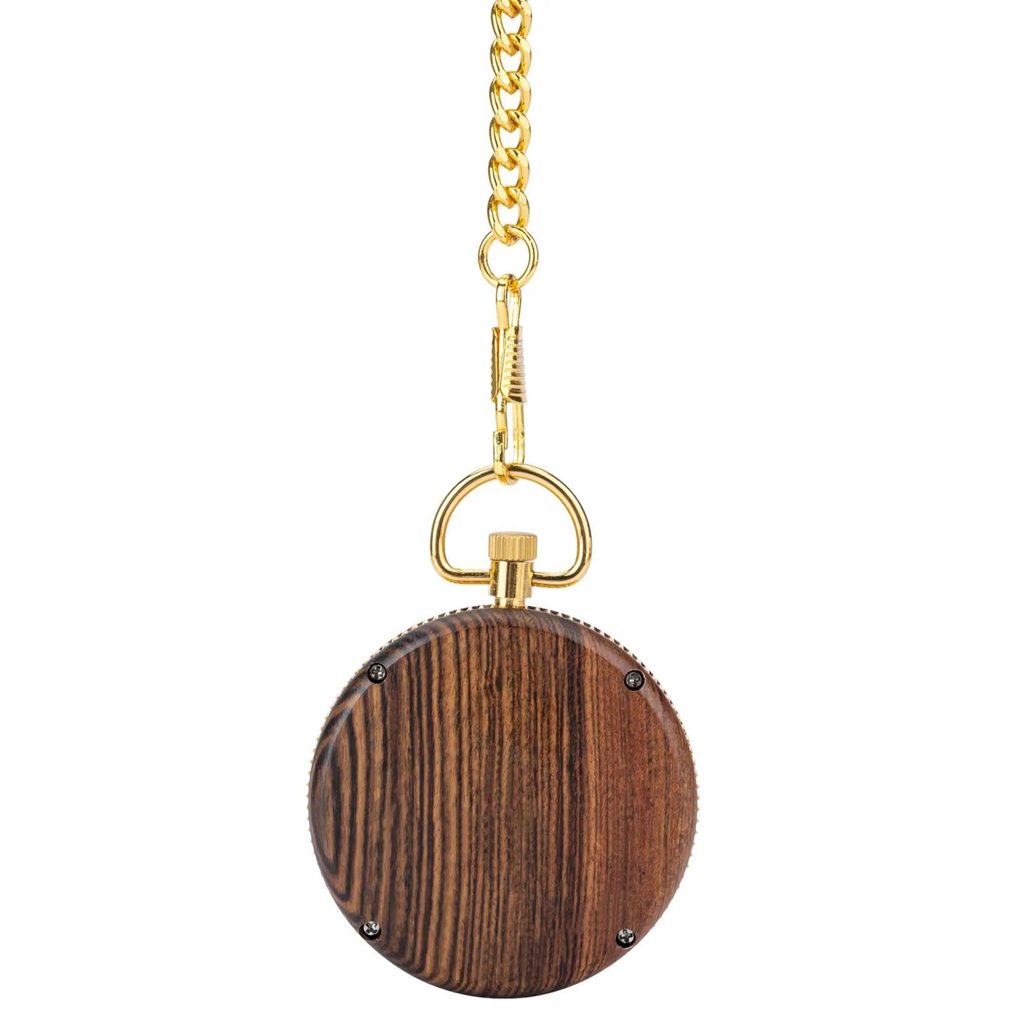 Limited Edition Wooden Pocket Watch Tigerwood Gold - wowat.cowowat