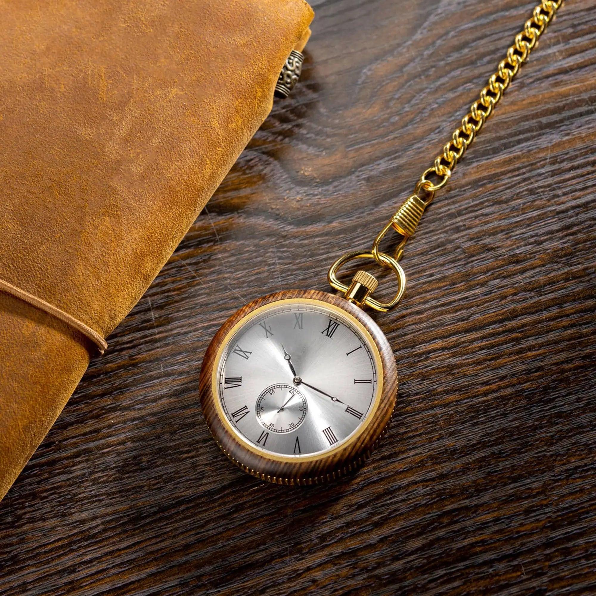 Limited Edition Wooden Pocket Watch Tigerwood Gold - wowat.cowowat