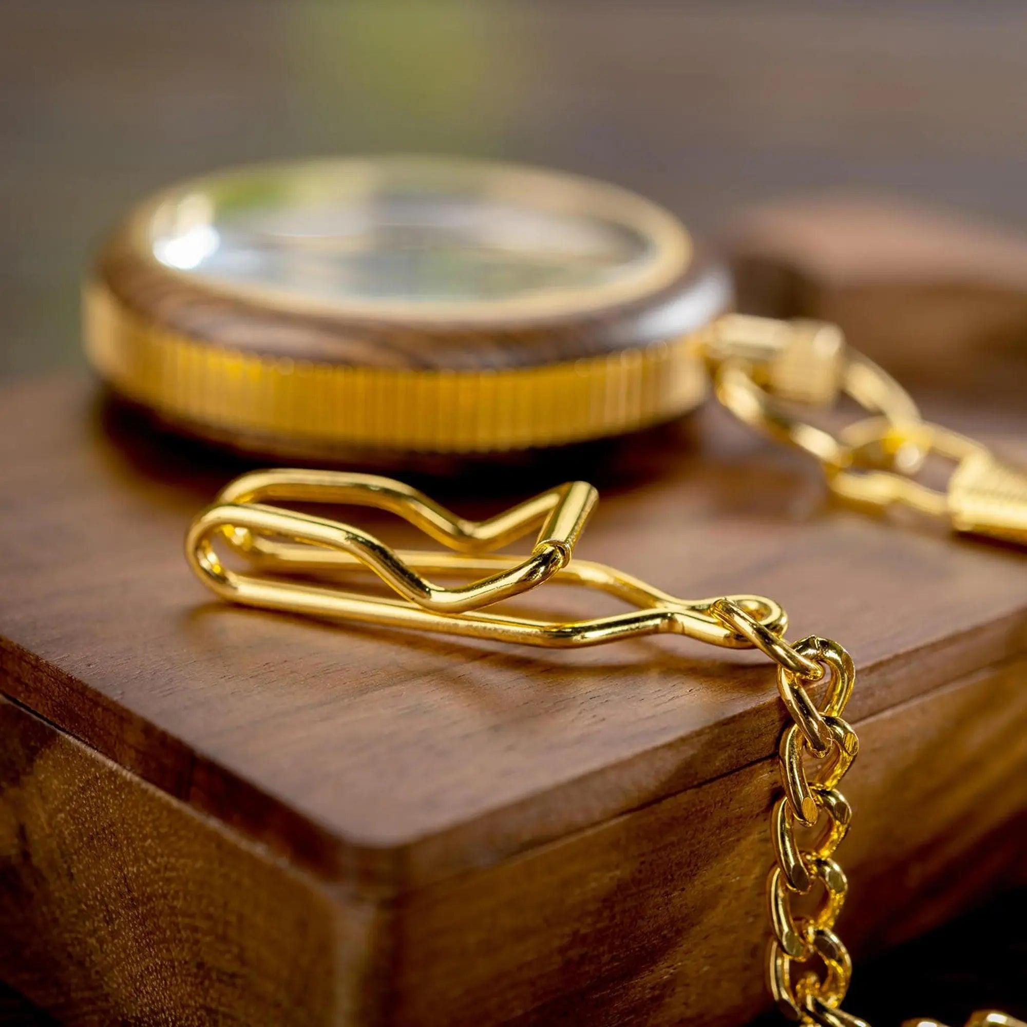 Limited Edition Wooden Pocket Watch Tigerwood Gold - wowat.cowowat