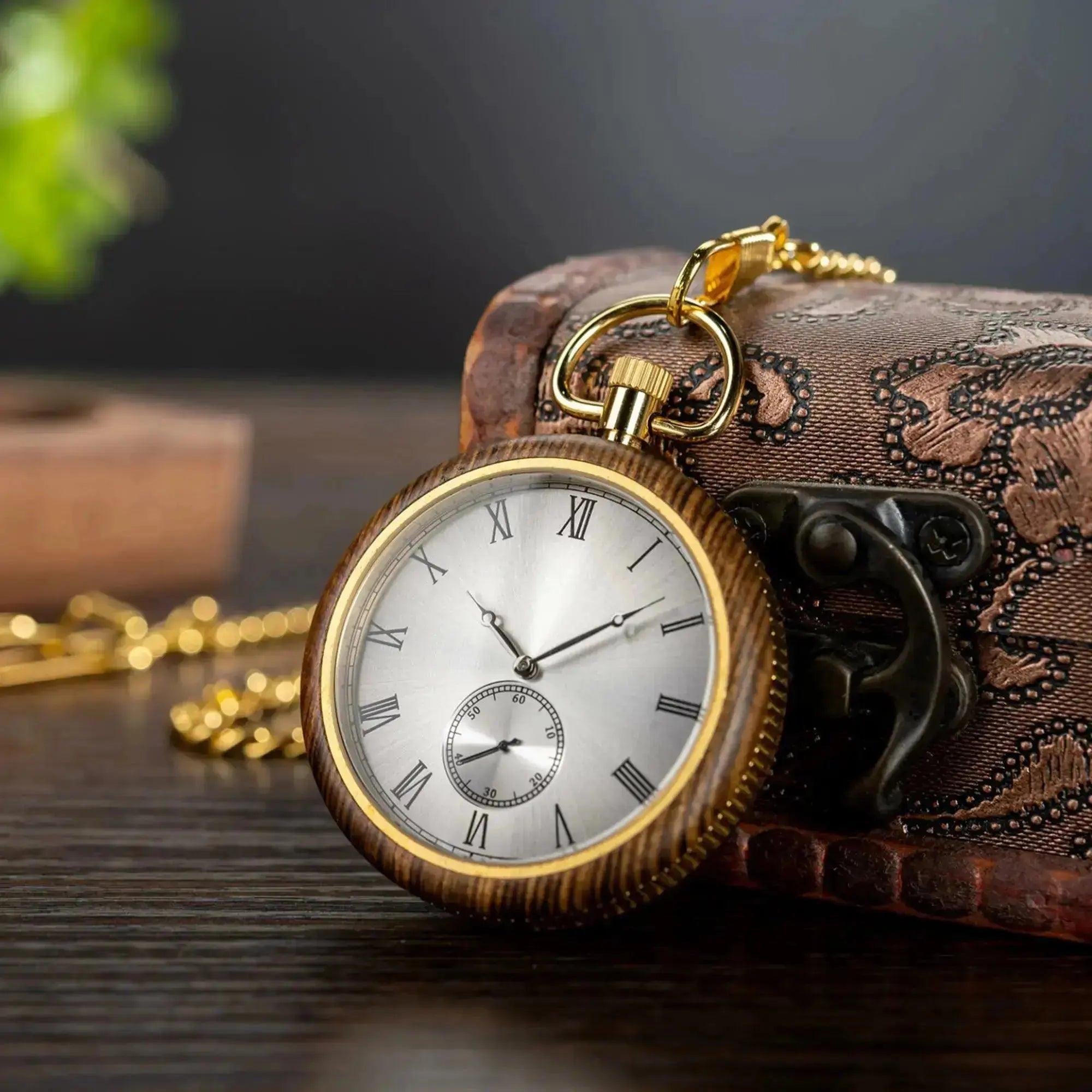 Limited Edition Wooden Pocket Watch Tigerwood Gold - wowat.cowowat
