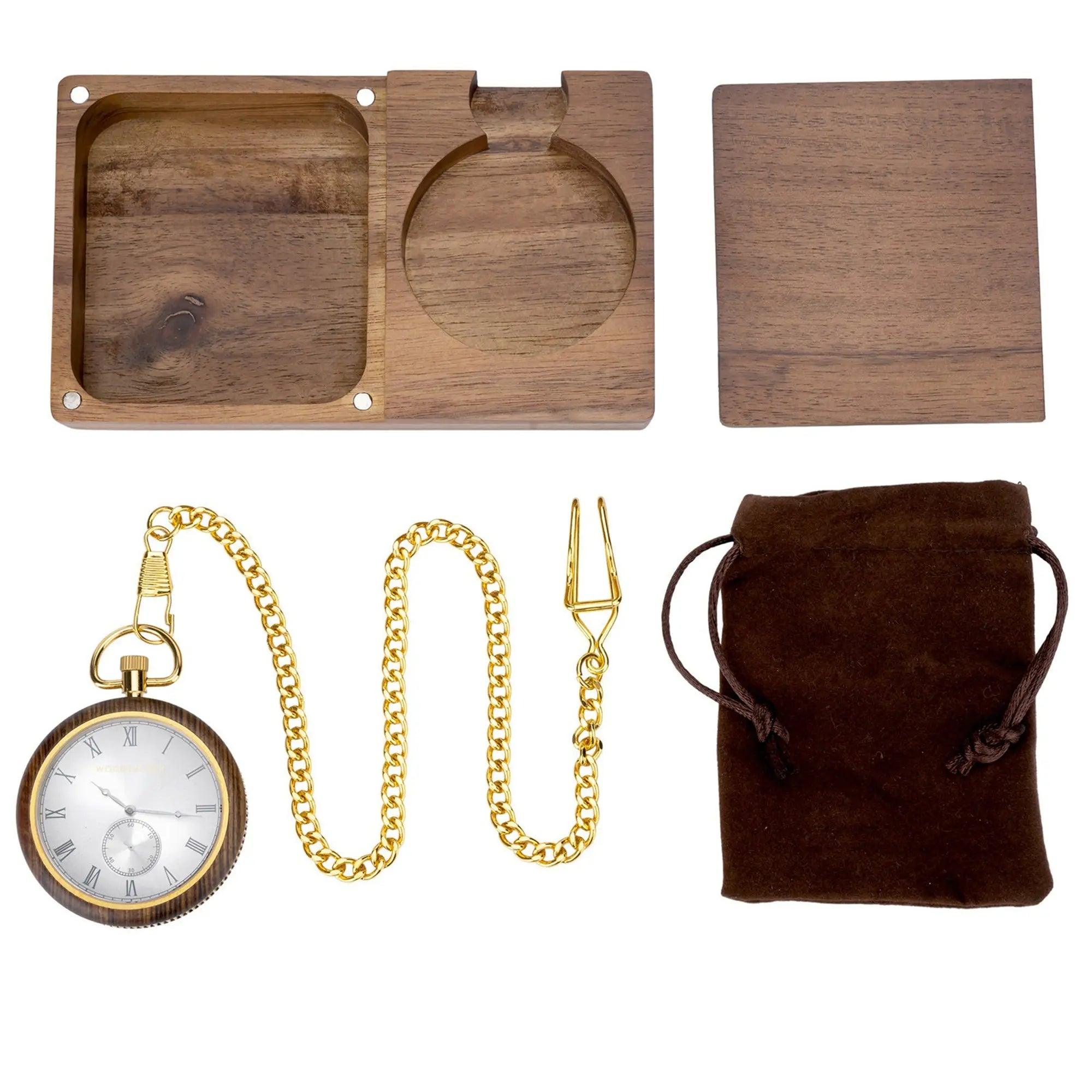 Limited Edition Wooden Pocket Watch Tigerwood Gold - wowat.cowowat