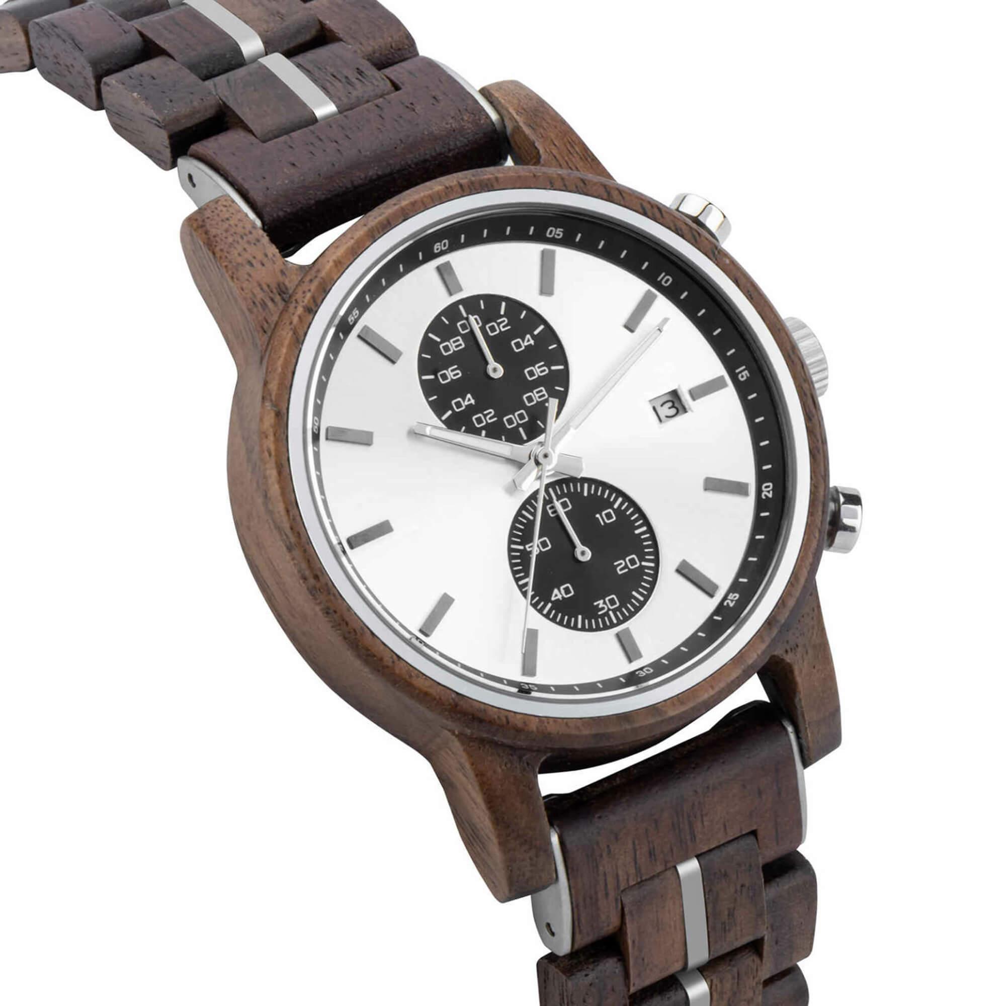 Men's Wooden Watches Classic Ebony Oak Black Chronograph - wowat.cowowat