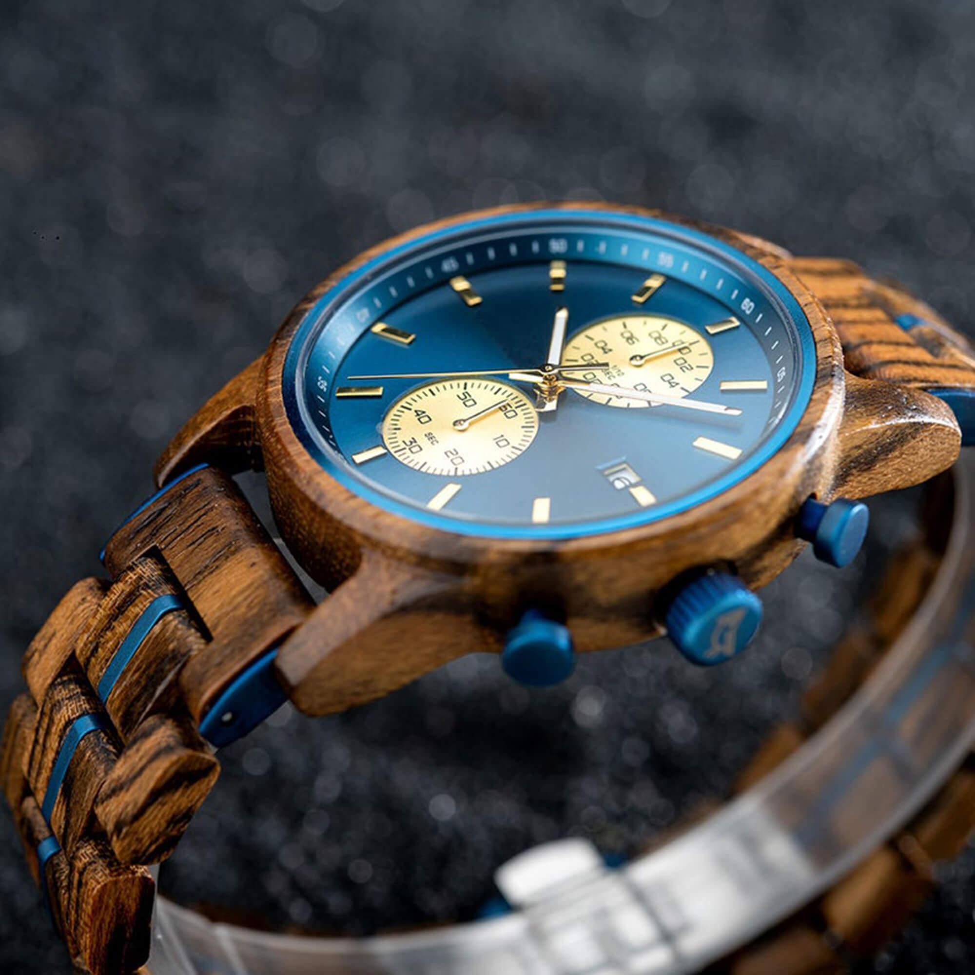 Men's Wooden Watches Classic Ebony Oak Black Chronograph - wowat.cowowat