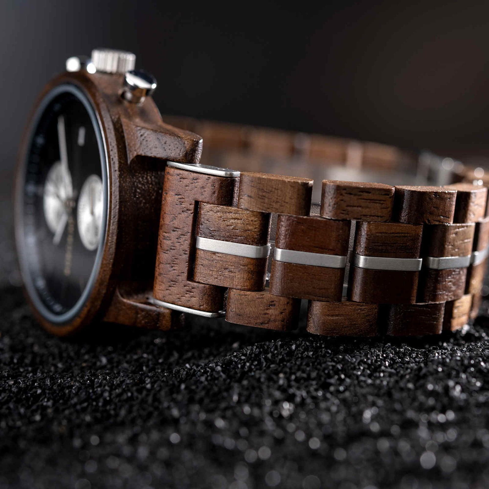 Men's Wooden Watches Classic Ebony Oak Black Chronograph - wowat.cowowat