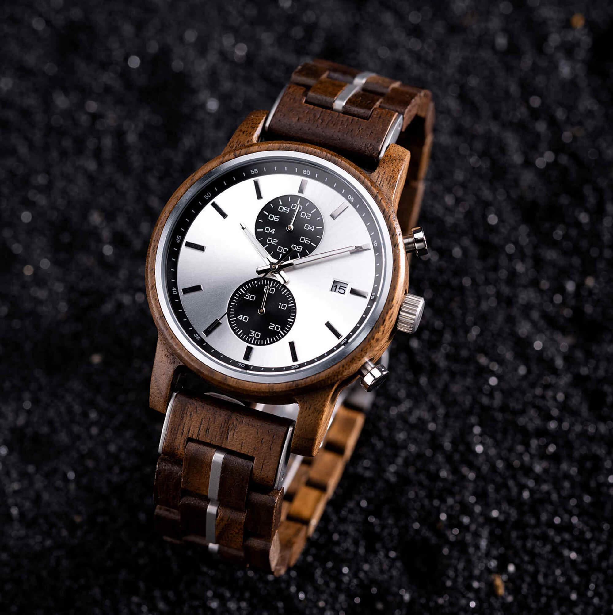 Men's Wooden Watches Classic Ebony Oak Black Chronograph - wowat.cowowat