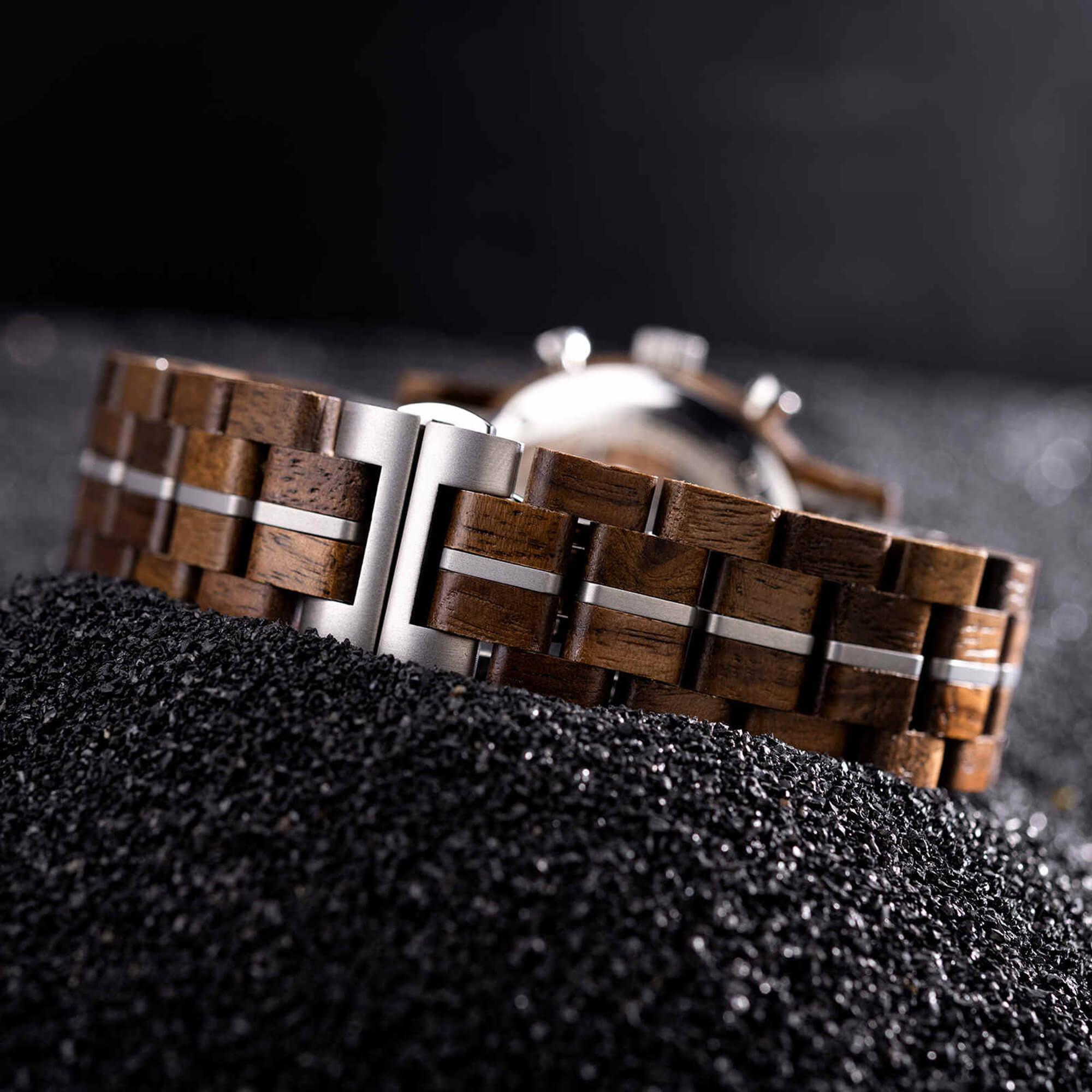 Men's Wooden Watches Classic Ebony Oak Black Chronograph - wowat.cowowat