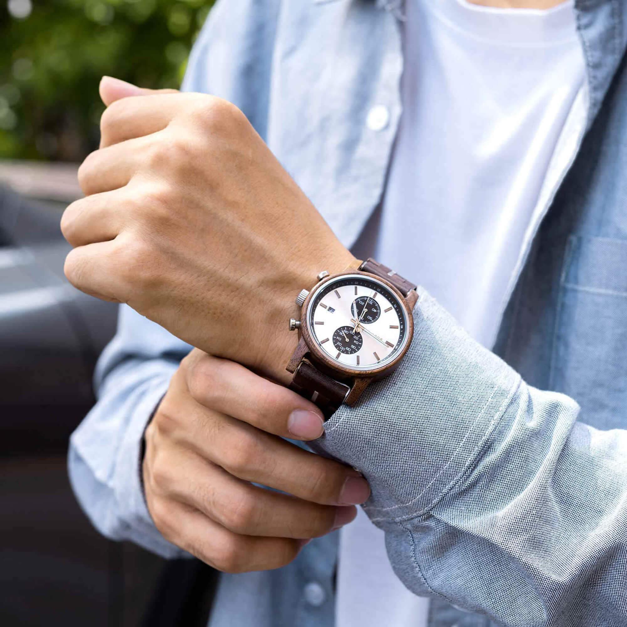 Men's Wooden Watches Classic Ebony Oak Black Chronograph - wowat.cowowat