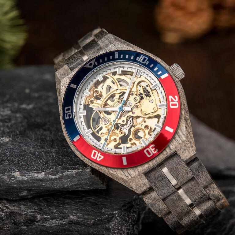 Skeleton Mechanical Wooden Watch Ebony Black - wowat.cowowat