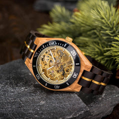 Skeleton Mechanical Wooden Watch Ebony Black - wowat.cowowat