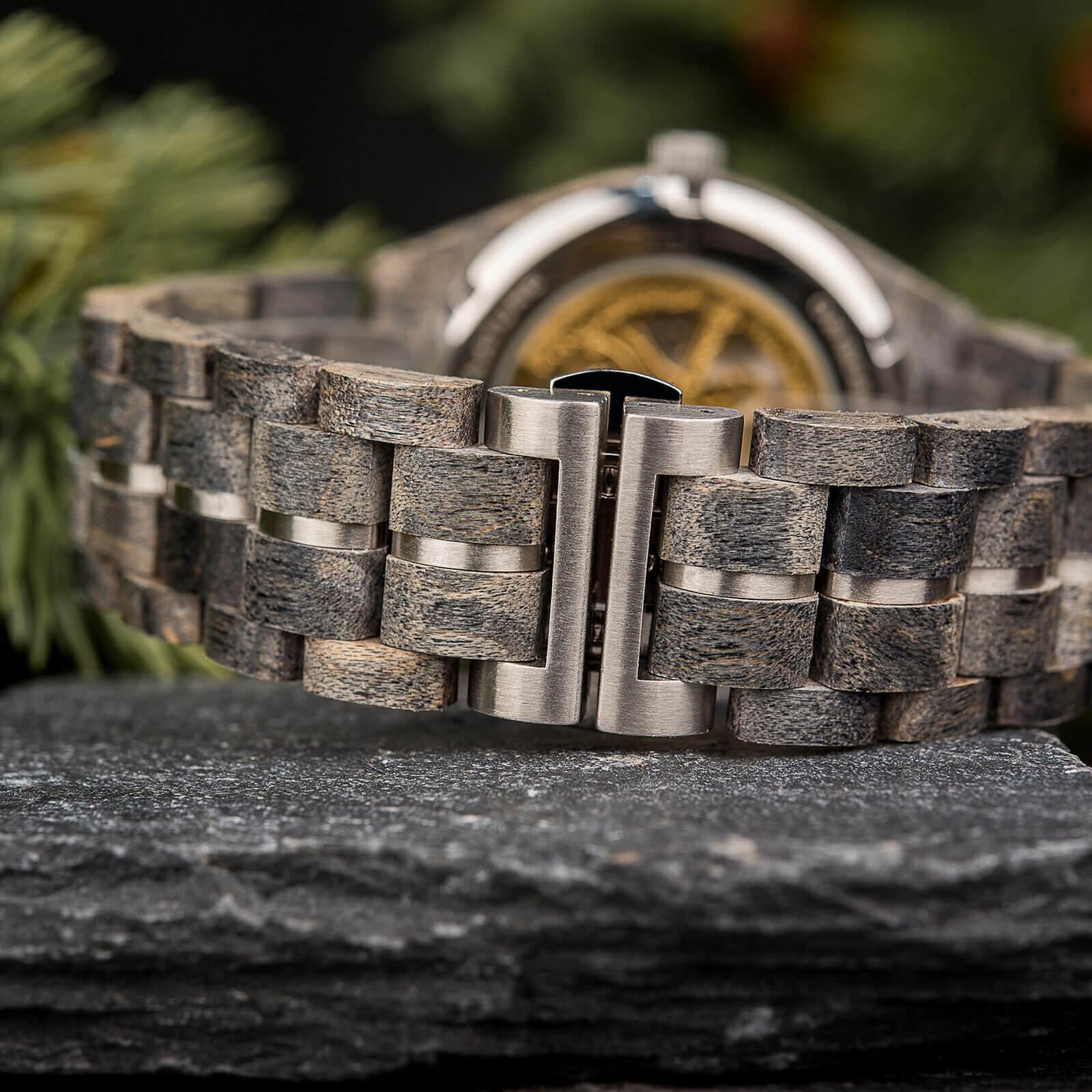 Skeleton Mechanical Wooden Watch Ebony Black - wowat.cowowat