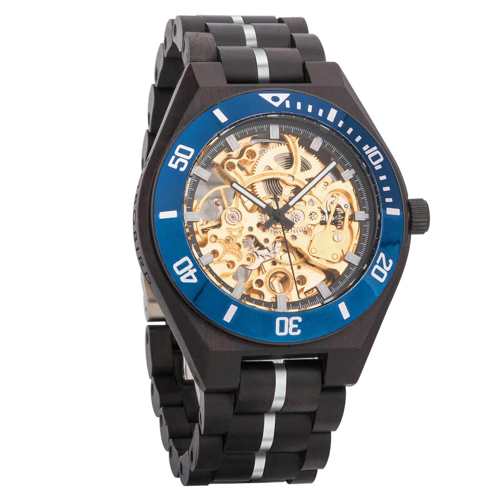 Skeleton Mechanical Wooden Watch Ebony Black - wowat.cowowat