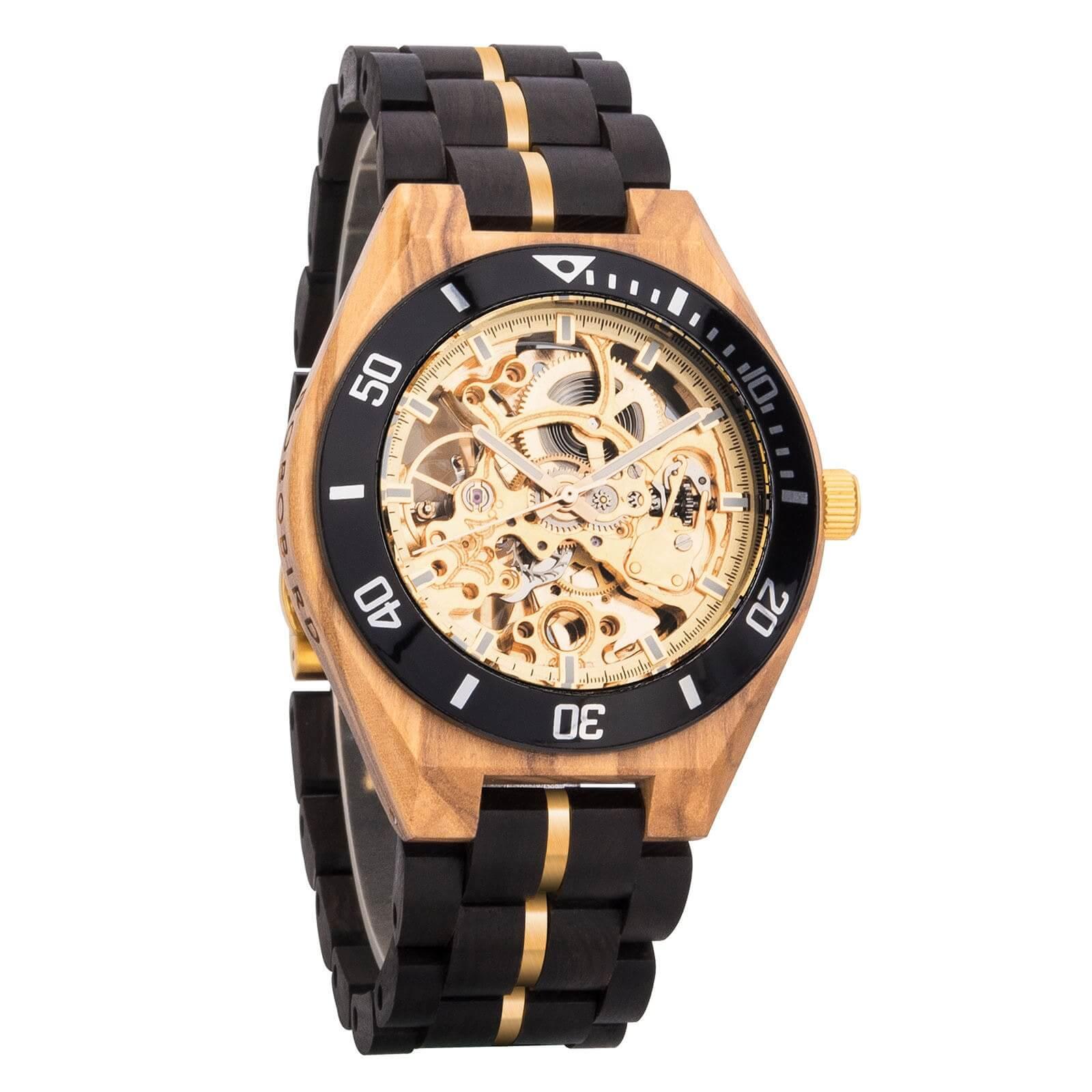 Skeleton Mechanical Wooden Watch Ebony Black - wowat.cowowat