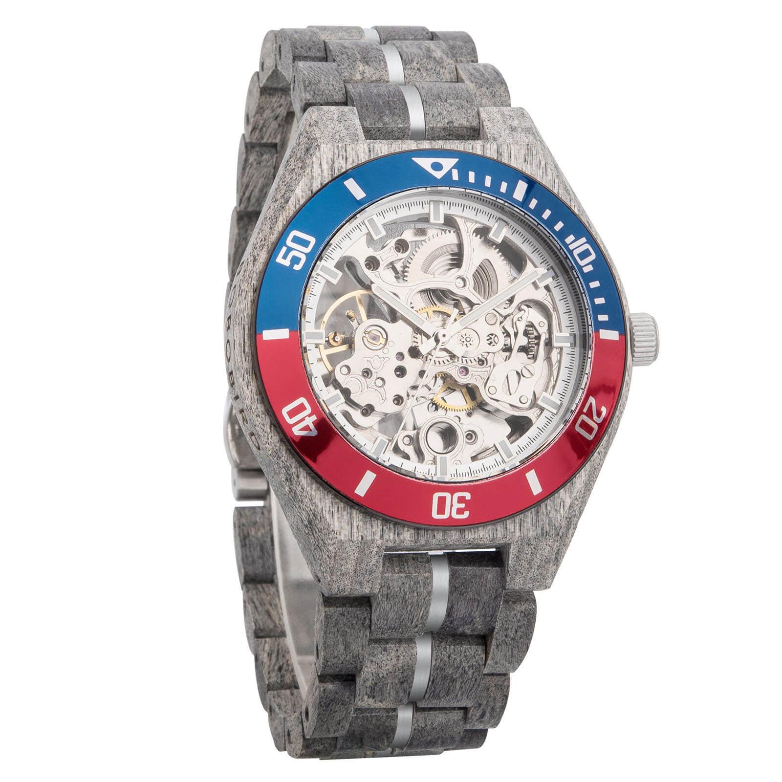 Skeleton Mechanical Wooden Watch Ebony Black - wowat.cowowat