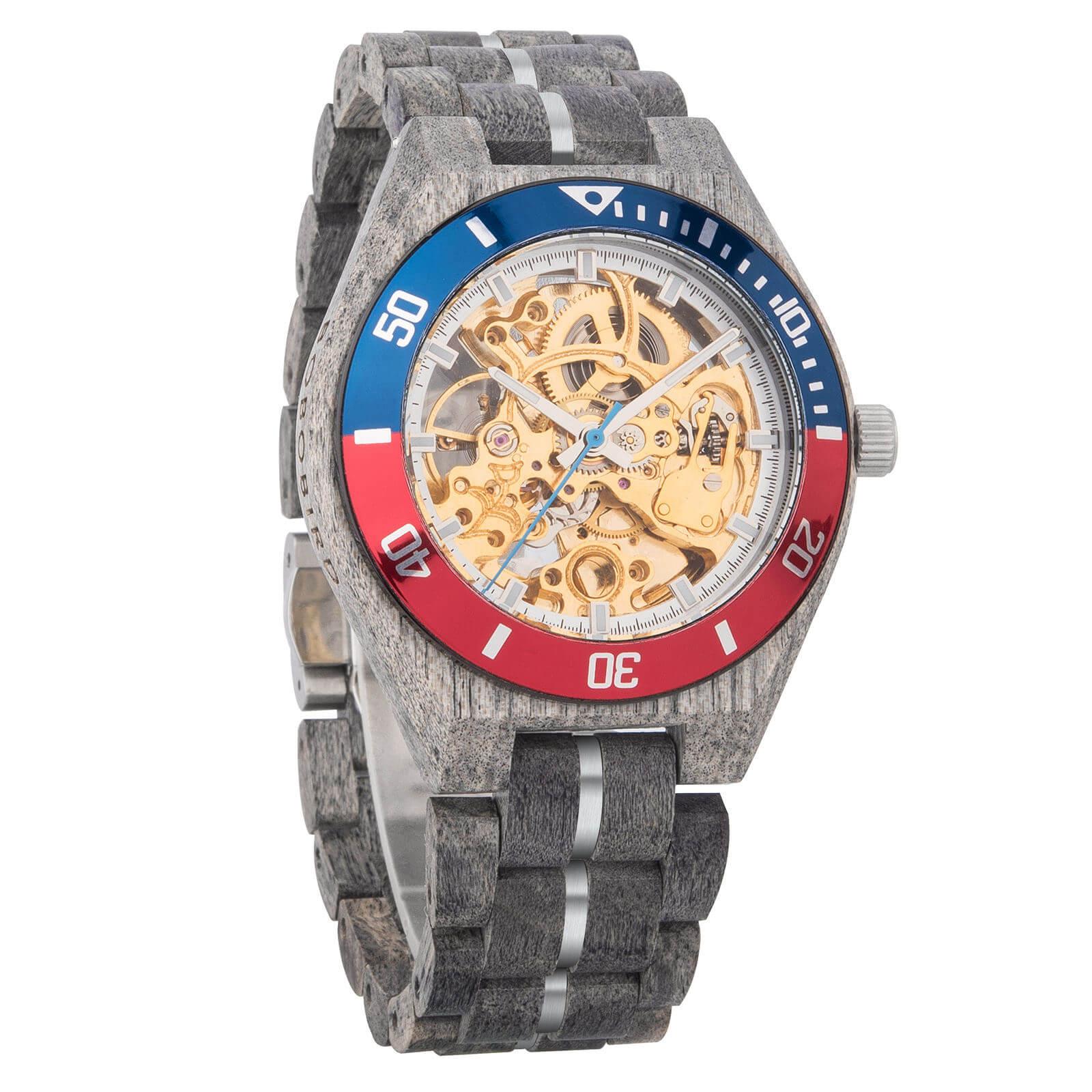 Skeleton Mechanical Wooden Watch Ebony Black - wowat.cowowat