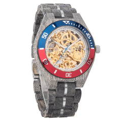 Skeleton Mechanical Wooden Watch Ebony Black - wowat.cowowat