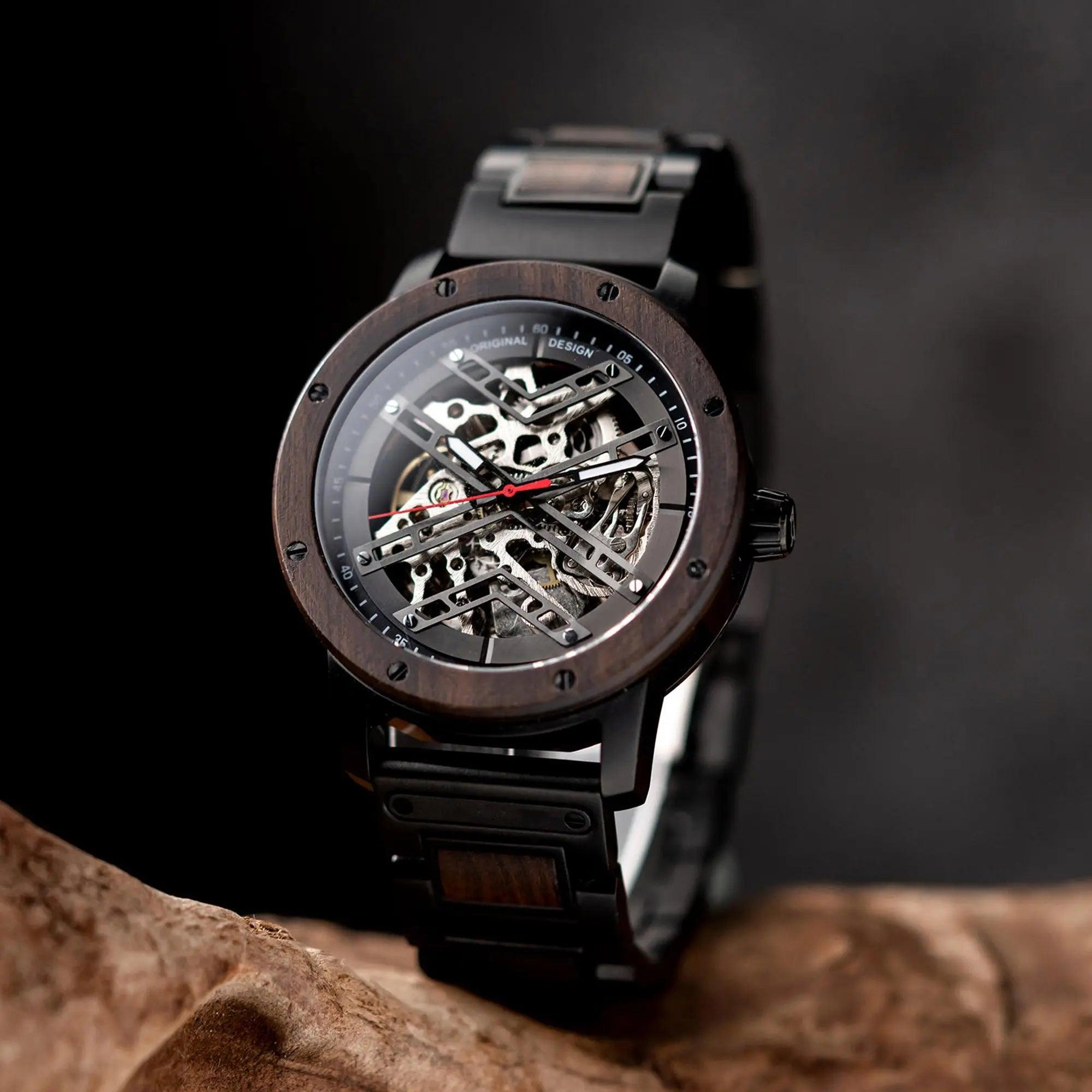 Skeleton Watches Automatic Mechanical Louro Preto Black - wowat.cowowat