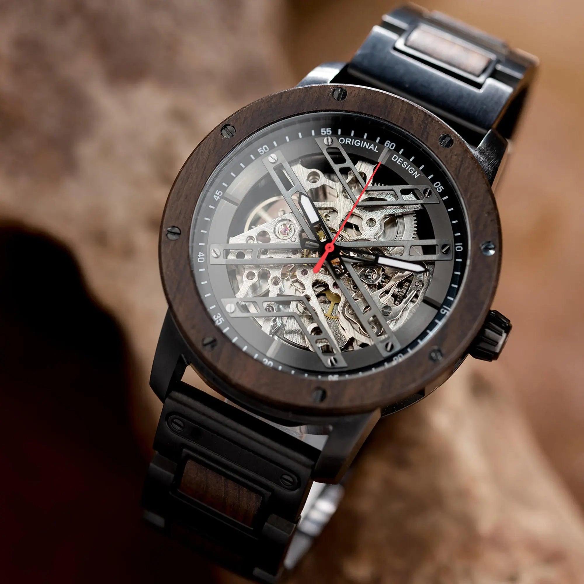 Skeleton Watches Automatic Mechanical Louro Preto Black - wowat.cowowat