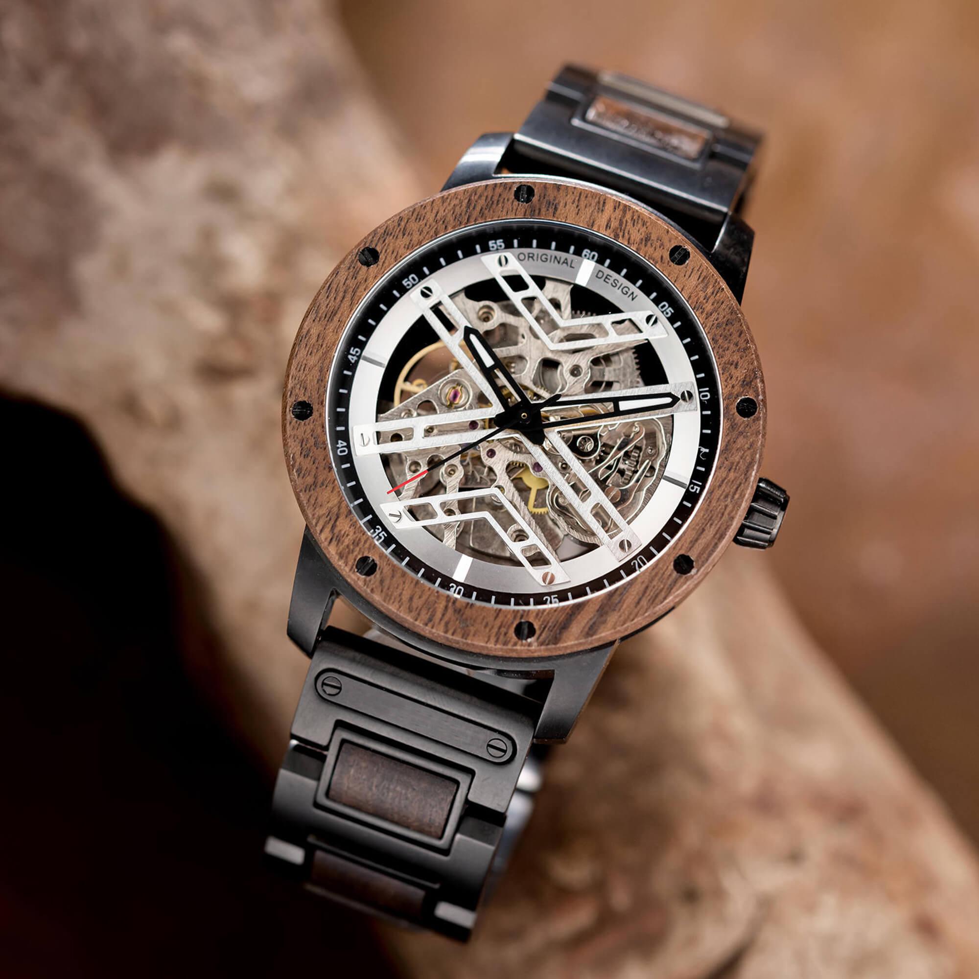 Skeleton Watches Automatic Mechanical Louro Preto Black - wowat.cowowat