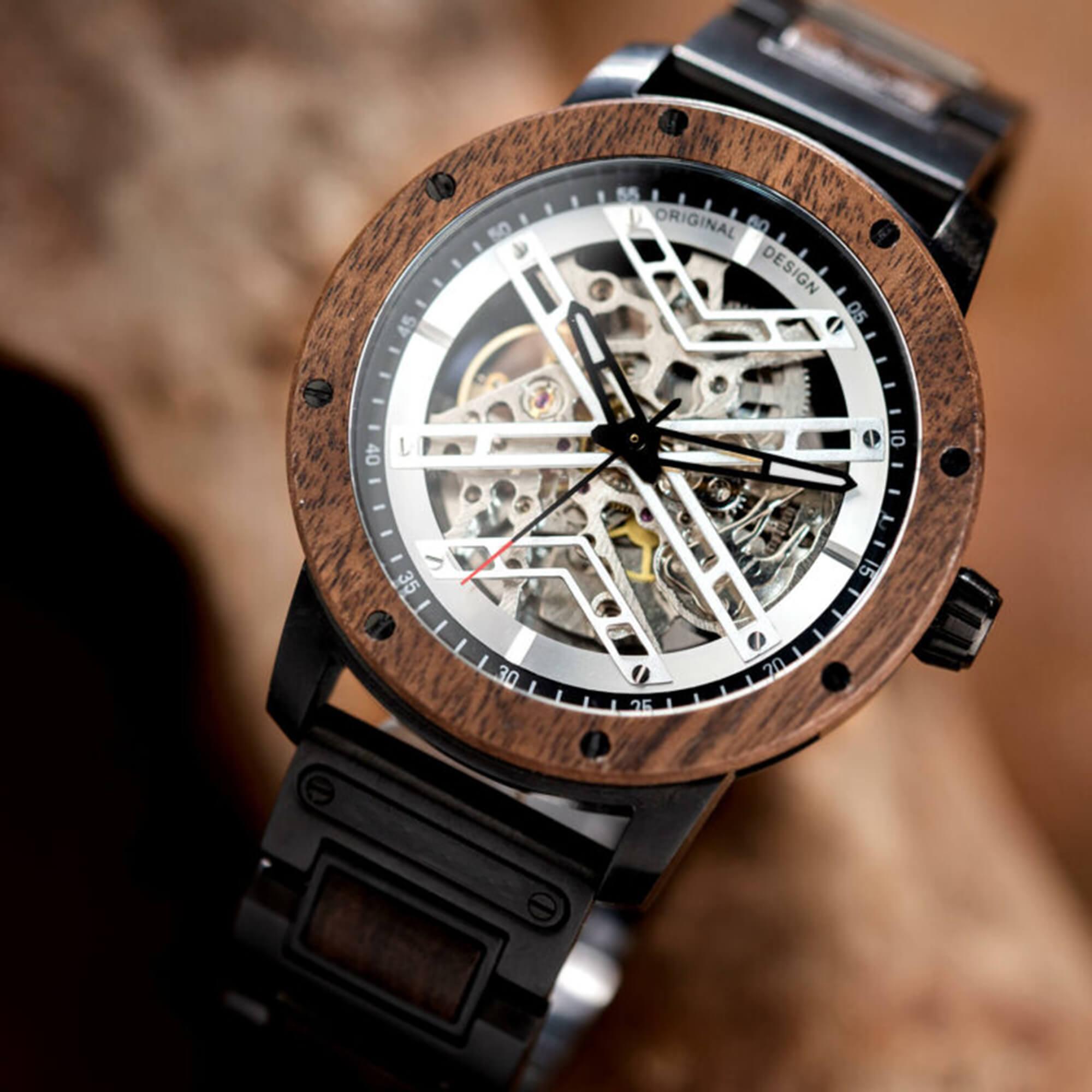 Skeleton Watches Automatic Mechanical Louro Preto Black - wowat.cowowat