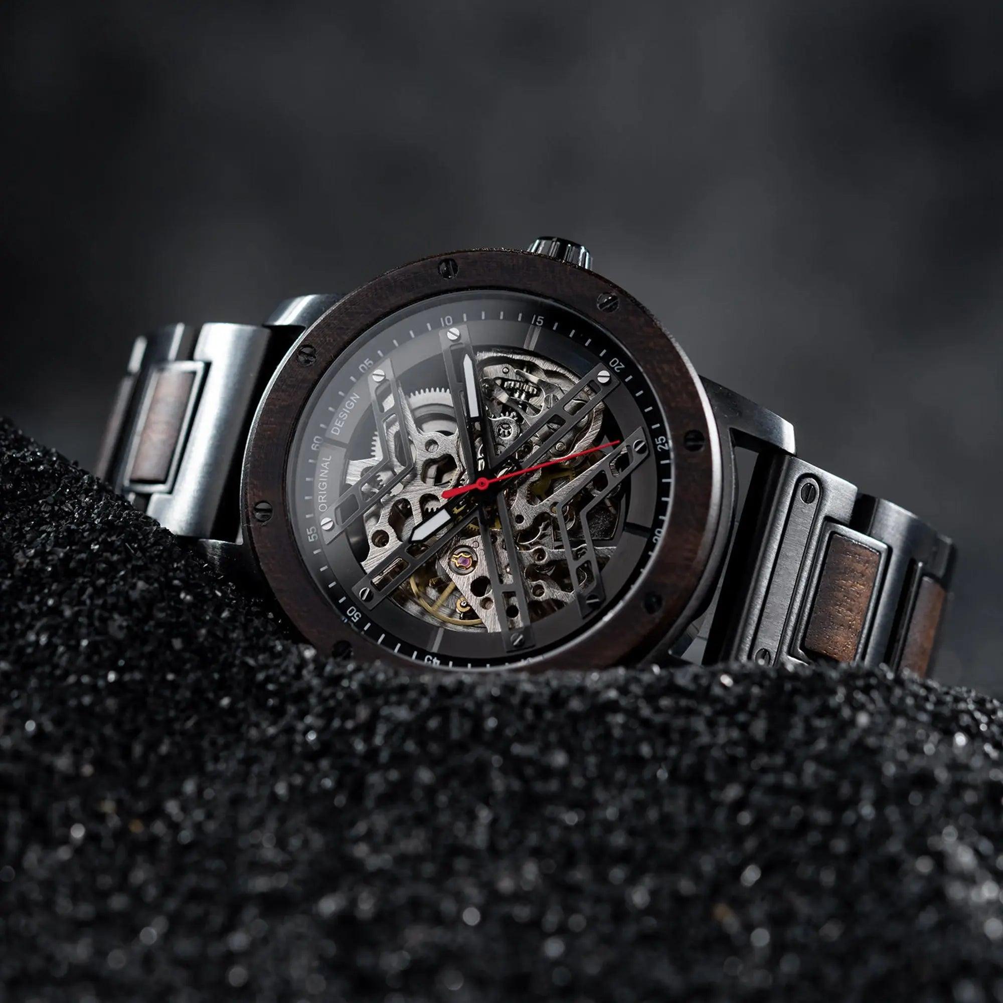 Skeleton Watches Automatic Mechanical Louro Preto Black - wowat.cowowat