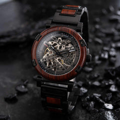 Skeleton Watches - Automatic Mechanical Men's Wooden Watch - Natural Rosewood - wowat.cowowat