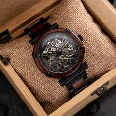 Skeleton Watches - Automatic Mechanical Men's Wooden Watch - Natural Rosewood - wowat.cowowat